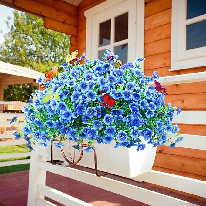 ‌20 Bundles Artificial Flowers for Outdoors‌ with 6 Faux Butterflies, UV Resistant ‌Fake Flowers‌ with Eucalyptus Leaves, ‌Artificial Plants Outdoor‌ for Patio Garden Porch Home Decor (Blue)-Ruum Studio Home