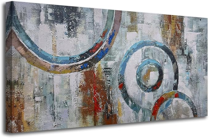 Arjun Abstract Wall Art Geometric Canvas Circle Block Painting Modern Grey Brown Picture Simple Textured Artwork Framed for Bedroom Living Room Home Office Wall Décor, Extra Large 58"x29"-Ruum Studio Home