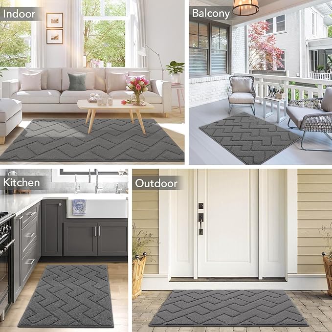 hicorfe Front Door Mat Outside Entrance,36"x59" Absorbent Muddy Dirt Resist Welcome Door Mats Outdoor Indoor,Stain and Fade Resistant,Non Slip Backing Entry Mat Doormat for Entryway(Grey)-Ruum Studio Home