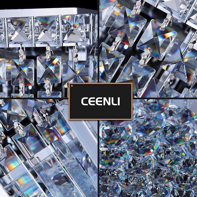 4-Lights Modern Flush Mount Ceiling Light Fixtures,Elegant Crystal Chandelier Pendant Ceiling Lamp for Bedroom,Living Room,Dining Room,Hallway H5.9 x W13.7 x L13.7 (Bulbs Not Included) Square-Ruum Studio Home