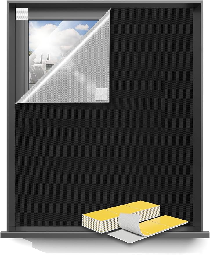 Sumobaby Blackout Curtains for Bedroom Portable 126”x59”Black Out Window Cover with Heat-Resistant Hook&Loop Tape,100%Blackout Shades,NoDrill Blinds for Windows DIY Cut Fit for Nursery&Dorm Room,Black-Ruum Studio Home