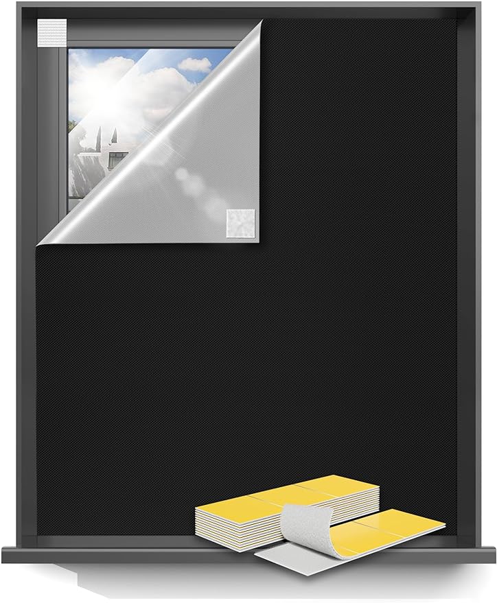 Sumobaby Blackout Curtains for Bedroom 54"x70"Portable Black Out Window Cover with Heat-Resistant Hook&Loop Tape,100% Blackout Shades No Drill Blinds for Windows DIY Cut Fit for Nursery,TV Room(Black)-Ruum Studio Home