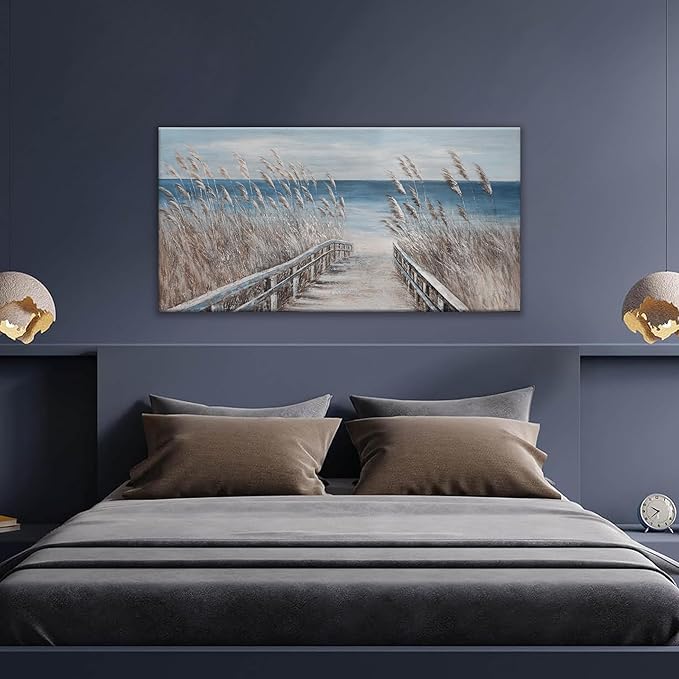 Dimpaga Canvas Wall Art Decor Modern Wall Art for Living Room Landscape Coastal Wall Art Prints Blue Beach Wall Art Decorations Seascape Art Work for Wall Decor Bedroom Office Decor 20" X 40"-Ruum Studio Home