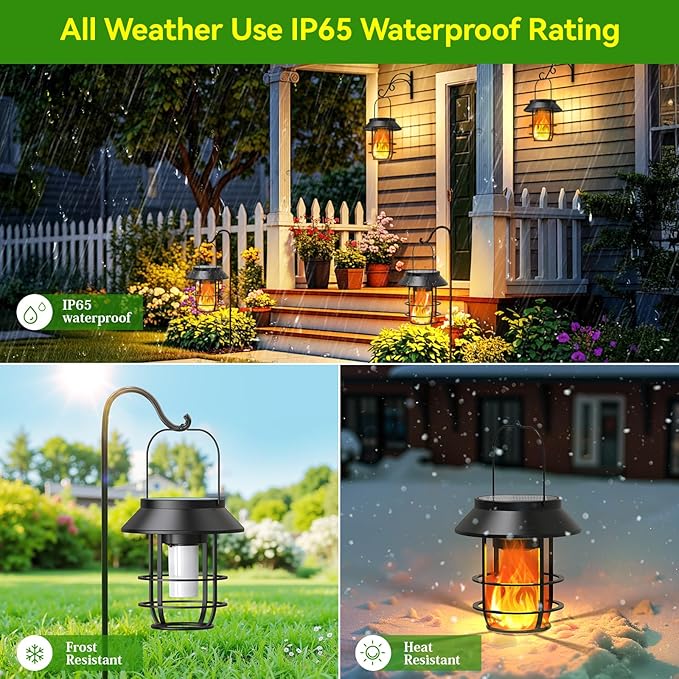 Solar Lanterns Outdoor Waterproof, Upgraded Flickering Flames Hanging Solar Lights for Outside with Wall Hooks, Halloween Decor Retro Metal Outdoor Lanterns Auto On/Off for Patio, Yard Decor-Ruum Studio Home