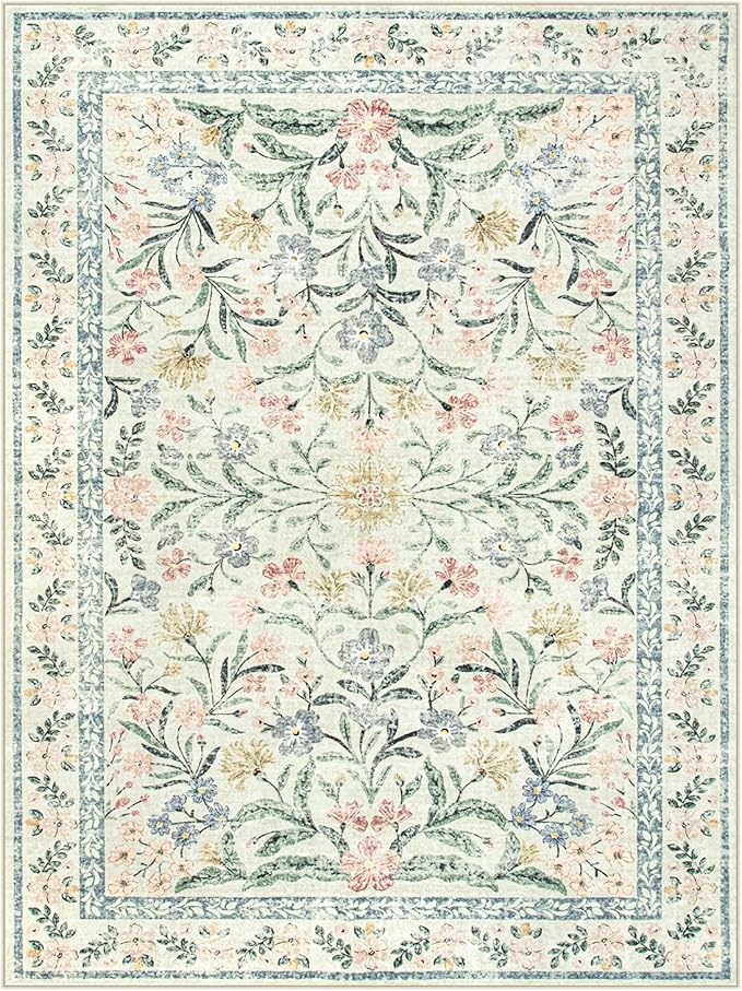 Wonnitar Large Rugs for Living Room, Soft Washable Floral 9x12 Area Rug for Bedroom, Boho Non-Shedding Foldable Carpet for Kids Playroom Apartment Home Decor-Ruum Studio Home