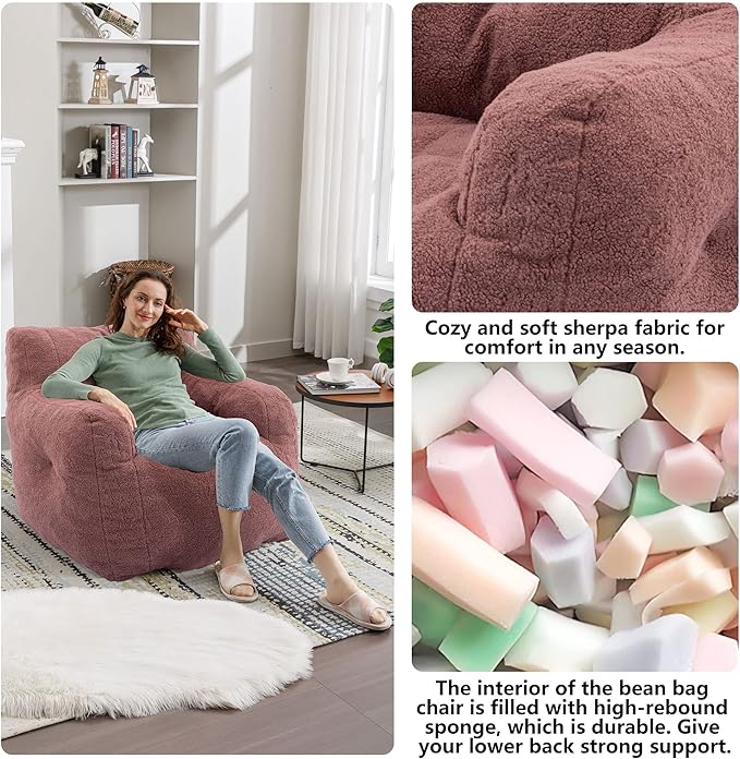 Recaceik Large Bean Bag Chairs, Tufted Soft Stuffed Bean Bag Chair with Filler, Fluffy Lazy Sofa, Imperial Lounger Giant Bean Bag Chair for Bedroom, Living Room, Rufous-Ruum Studio Home