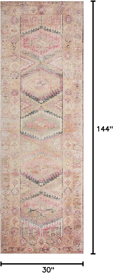 Loloi Layla Collection LAY-17 Pink/Lagoon 2'-6" x 12'-0" .13" Thick Runner Rug, Soft, Durable, Vintage Inspired, Distressed, Low Pile, Non-Shedding, Easy Clean, Printed, Living Room Rug-Ruum Studio Home