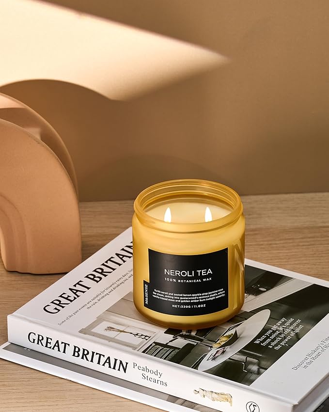 M&SENSE Neroli Tea Scented Candle - 11.6oz Natural Soy Wax Non Toxic 70-Hour Burn, 2-Wick Citrus Scent Candle for Stress Relief & Relaxation - Slow-Burning Home Fragrance Gift for Holiday-Ruum Studio Home