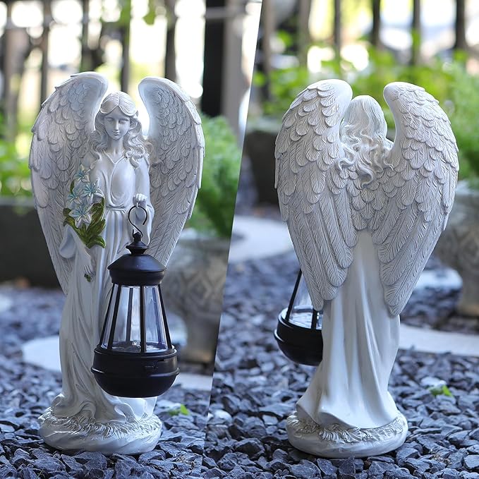 Solar Angel Outdoor Garden Decor Statues – 13.2 inches Solar Outdoor Sculptures for Outside Yard Art Patio Balcony Front Lawn Ornaments Gifts for Mom Grandma Women-Ruum Studio Home