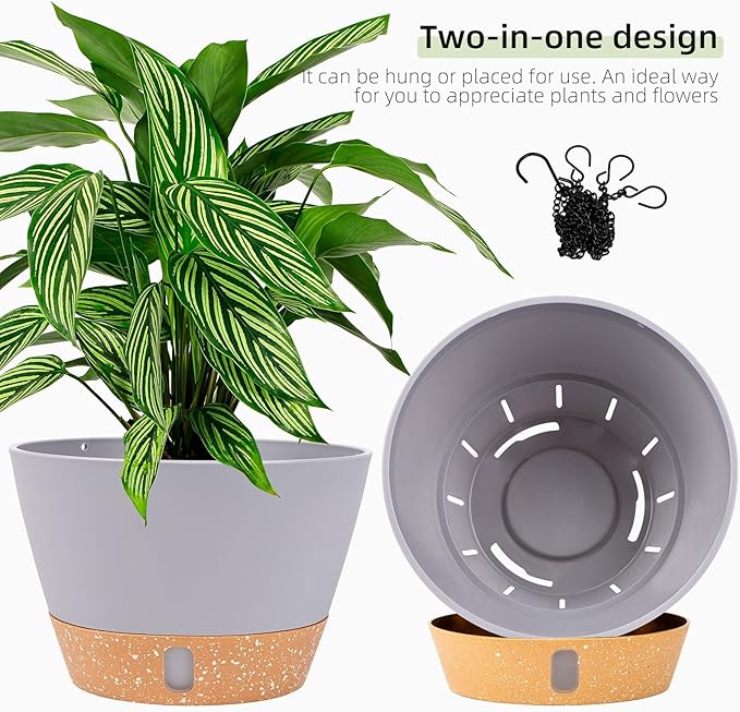 QCQHDU 2 Pack Hanging Planters for Indoor Outdoor Plants, 10 Inch Hanging Baskets Flower Pots with Reservoir Tray & Visible Water-Level-Ruum Studio Home