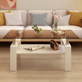 Glass Coffee Table Rectangle Living Room Center Table, with Brown Tempered Glass Tabletop and White MDF Layer,for Living Room and Office, Brown+White-Ruum Studio Home