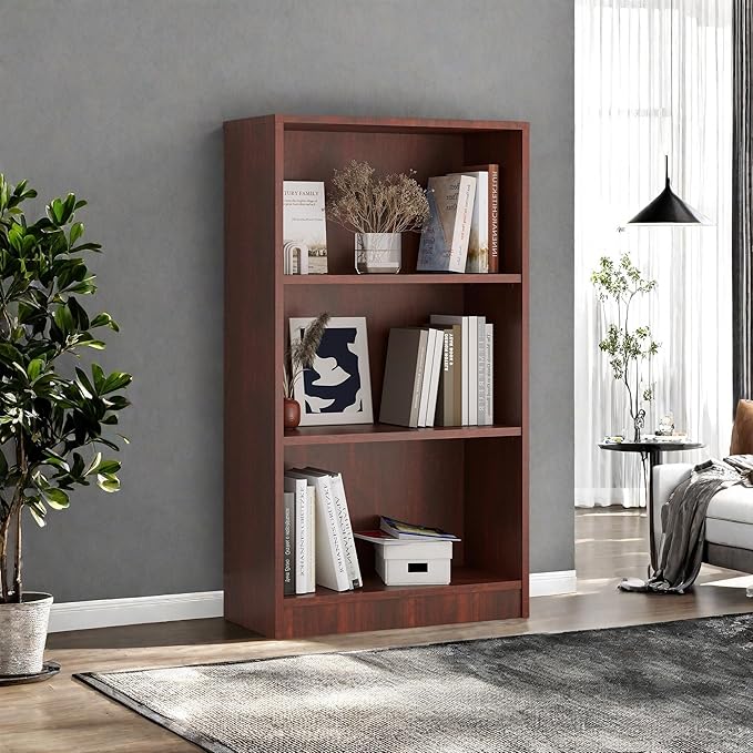 Bookshelf, Open Modern Bookshelf, 3 Shelf Bookcase with Freestanding Display Storage, Wooden Book Shelf for Bedroom, Living Room, Dinning Room, Office, Brown-Ruum Studio Home