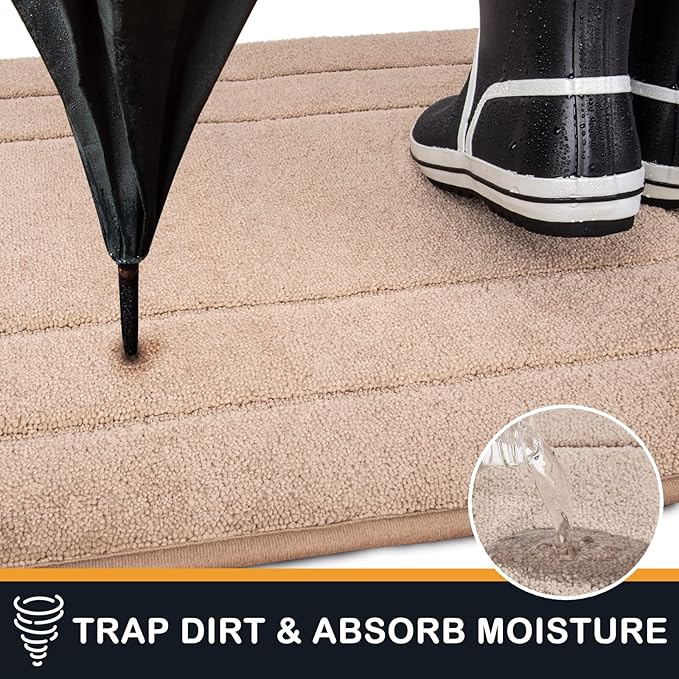 PURRUGS Dirt Trapping Door Mat 24" x 35.5", Non-Slip/Skid Machine Washable Entryway Rug, Dog Doormat, Super Absorbent Welcome Mat for Muddy Wet Shoes and Paws, Beige-Ruum Studio Home