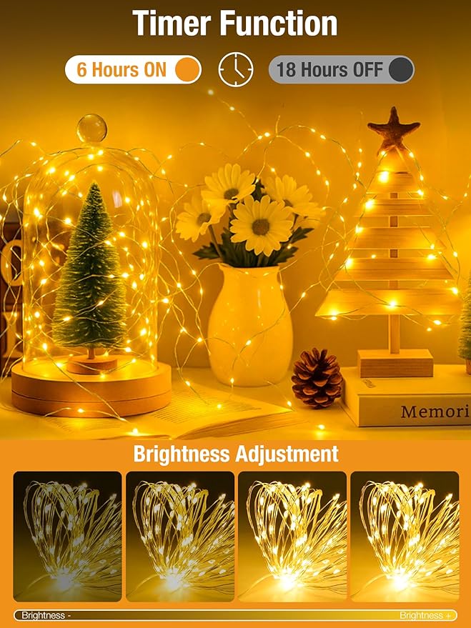 btfarm 4 Pack Fairy Lights Battery Operated with Timer, 16.4 FT 50 LED Twinkle String Lights 8 Modes Dimmable Waterproof Silver Wire for Indoor Bedroom Christmas Party Wedding Decorations, Warm White-Ruum Studio Home