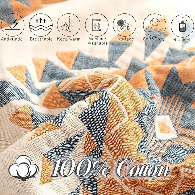 100% Cotton Throw Blankets for Couch Bed Chair Sofa,Cotton Quilt Throw Woven Boho Bed Blankets,Versatile Knit Woven Super Soft Decorative Blanket for Women,80''Wx 90''L-Ruum Studio Home