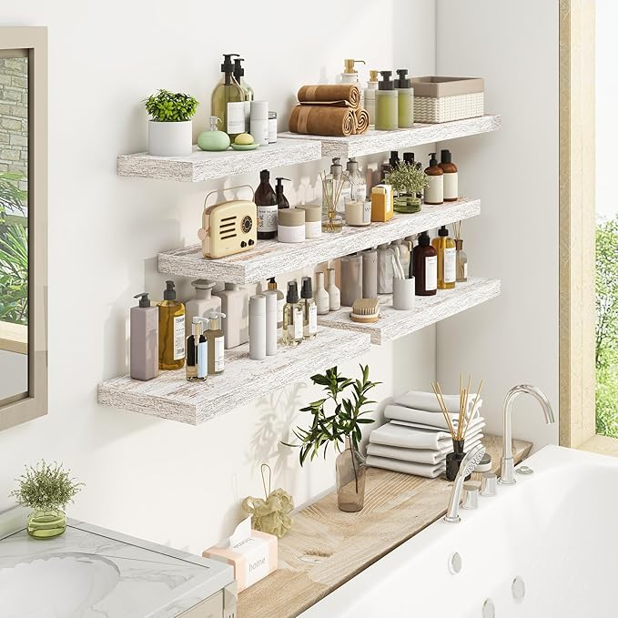 Fun Memories Deep Floating Shelves - 16" W x 9" D x 1.6" H Rustic Grey Wall Shelf - Wall Mounted Shelves for Storage - Wooden Shelves with Invisible Brackets for Living Room, Farmhouse - Set of 2-Ruum Studio Home