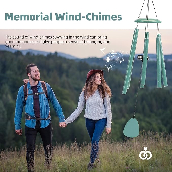 Wind-Chimes-Outdoor-Deep-Tone, Large Soothing Melodic Tones Windchimes, Wind Chimes for Outside, Memorial Wind Chime Best Gift for Mom Women Grandma Neighbors(32" Cyan Coated Aluminum)-Ruum Studio Home