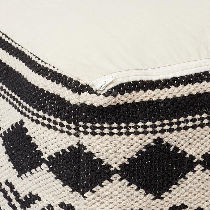 REDEARTH · Tufted Pouf Ottoman with Filler Textured Storage Cube Bean Bag Pouffe Footrest for Living Room, Bedroom, Nursery, Kidsroom; 100% Cotton (17.5"X17.5"X17.5", Linear Diamond Black)-Ruum Studio Home