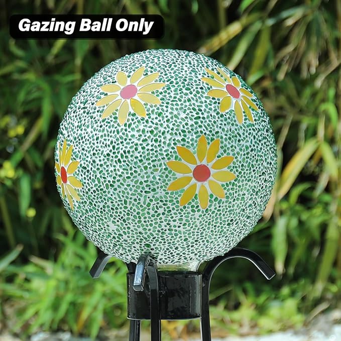 Gazing Ball 8 Inch Flower Glass Mosaic Garden Globe Outdoor Gazing Globe Yard Ornament for Garden Yard Home Lawn Outdoor Decoration Gift for Women (Not Solar Powered)-Ruum Studio Home