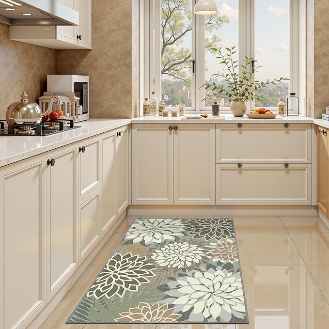 Area Rug 2x3 Brown White Washable Entry Small Rug Multicolored Tropical Botanical Modern Floral Indoor Kitchen Door Mat Entrance Carpet Non Slip for Bedroom Living Room, Porch-Ruum Studio Home