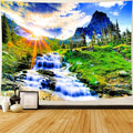 Delur Mountain Waterfall Tapestry Sunset Forest Tree Nature Landscape Tapestry Wall Hanging Tropical Sunrise Rainforest Psychedelic Scenic Headboard for Bedroom Living Room Home Decor (59.1" x 78.7")-Ruum Studio Home