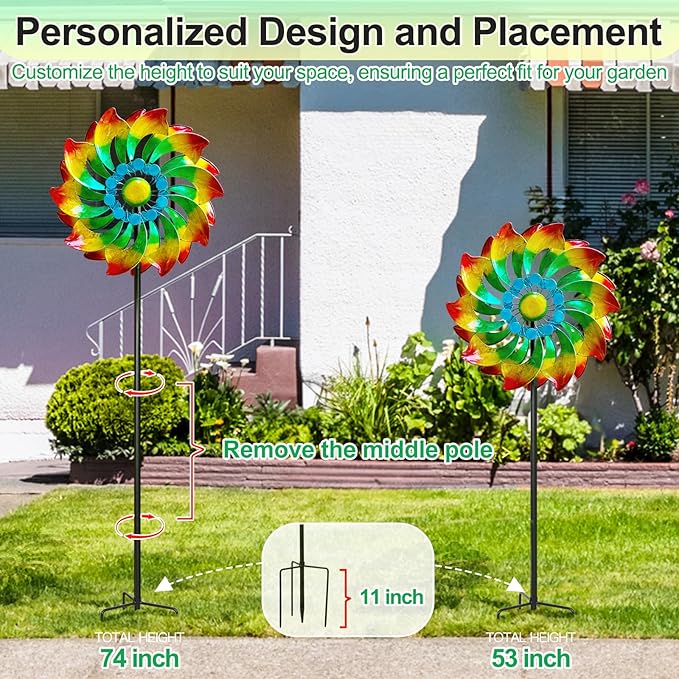 Wind Spinner - Metal Large Wind Spinners Outdoor - Windmill for Yard and Garden, Gift for Family, Friends, Garden Lovers(74'' x 22'')-Ruum Studio Home