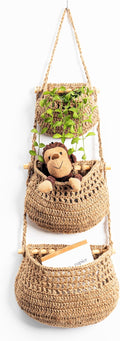 Hanging Fruit Basket, 3 Tier Woven Jute Wall Hanging Basket for Organizing, Hanging Produce Basket for Fruit & Vegetable Storage, Boho Kitchen Decor, Wall Basket Storage for Kitchen, Bedroom, Bathroom-Ruum Studio Home