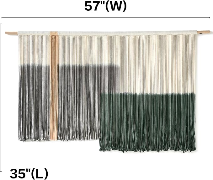 Macrame Wall Hanging Green Large Dip Dye Fiber Wall Art Bohemian Yarn Tapestry Wall Décor 57''W*35''L-Ruum Studio Home