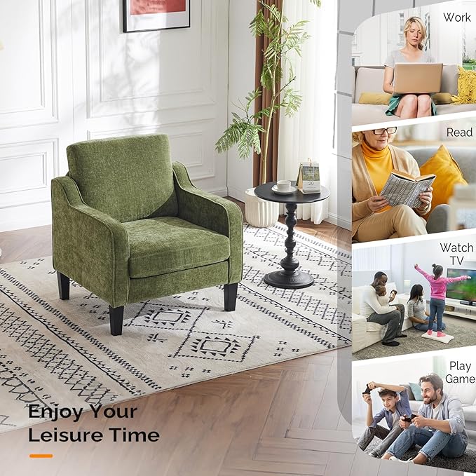 VINGLI Accent Chairs Set of 2 Living Room Chairs Olive Green Reading Chair for Bedroom Scooped Arm Chair Mid Century Modern Accent Chairs Upholstered Comfy Chair for Apartment, Waiting Room-Ruum Studio Home