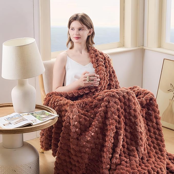 NEWCOSPLAY Super Soft Throw Blanket Coffee Premium Silky Flannel Fleece 3D Clouds Stylish Jacquard Lightweight Bed Blanket All Season Use 350GSM (Coffee, Throw(50"x60"))-Ruum Studio Home