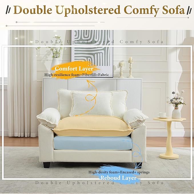 URRED Modular Sectional Sofa Comfy Cloud Couch, Modern Chenille Sofa Sleeper Deep Seat Couches with Ottoman/Pillows for Living Room (White, 53'')-Ruum Studio Home