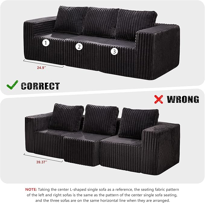 Hobestluk Modular Sectional Sofa Memory Foam Couch Oversized Sectional Sofa 3-Seater with Chaises Cloud Couch with Removable Cover U Shaped Sofa for Living Room (Strip Grey, U Shape)-Ruum Studio Home