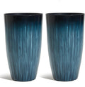 Worth Garden 20" H. Large Plastic Planters - Set of 2 Gradient Blue Glossy Smooth Finish - Tall Plant Pots for Indoor & Outdoor Use - Decorative Lightweight Flower Pots for Front Porch, Patio, Deck-Ruum Studio Home