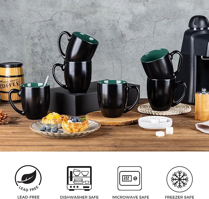 GBHOME 16oz Coffee Mugs Set of 6, Large Ceramic Coffee Mugs for Man, Woman, Dad, Mom, Modern Coffee Mugs Set with handle for Tea/Latte/Cappuccino/Milk/Cocoa. Dishwasher&Microwave Safe,Green-Ruum Studio Home