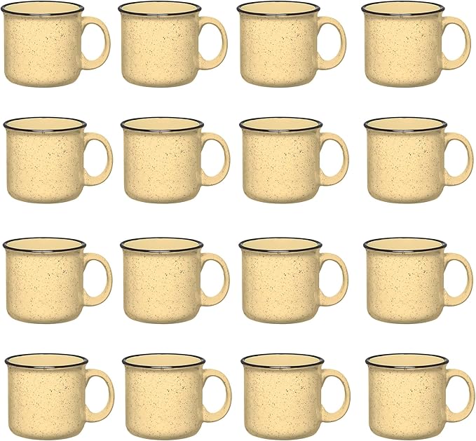 Set of 16 Ceramic Campfire Mugs – 15 Oz, Yellow – Coffee & Tea Cups for Home, Work, Travel, Camping – Customizable, Great for DIY, Events, Companies-Ruum Studio Home