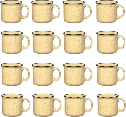 Set of 16 Ceramic Campfire Mugs – 15 Oz, Yellow – Coffee & Tea Cups for Home, Work, Travel, Camping – Customizable, Great for DIY, Events, Companies-Ruum Studio Home