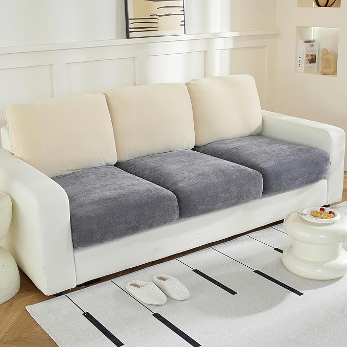 Couch Cushion Covers for L Shaped Sectional Sofa – Softer Chenille Sofa Covers Washable, Non-Slip Stretch Couch Covers & Individual Seat Cushion Slipcovers (3 Piece, Dark Grey)-Ruum Studio Home
