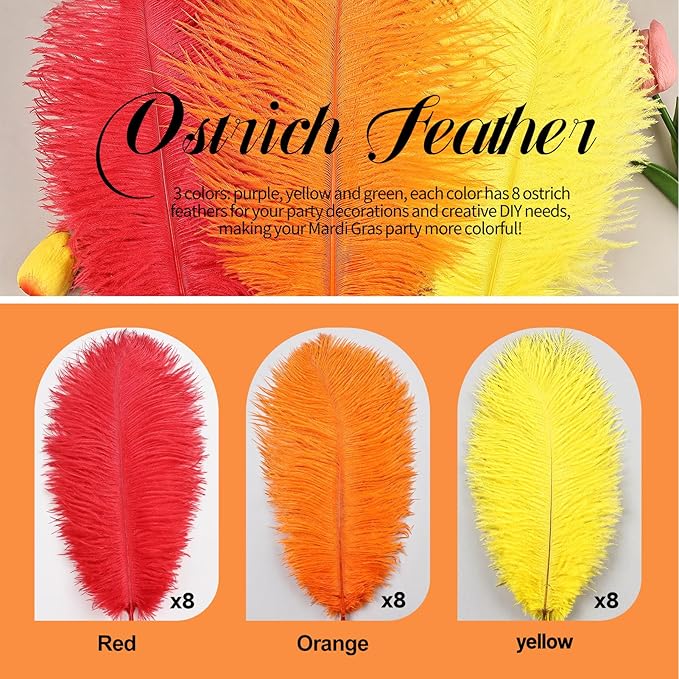 THARAHT Red Orange Yellow Ostrich Feathers 24pcs Natural Bulk 8-10Inch 20cm-25cm for Crafts Wedding Party Centerpieces Halloween and Home Decoration Feathers-Ruum Studio Home
