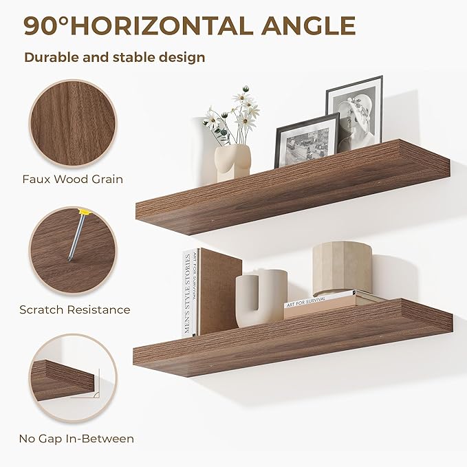 Dreamland 40 Inches Floating Shelves for Wall, 9.3" Deep Long Floating Shelves Set of 2, Large Display & Storage Shelf, Wall Shelf for Bathroom Bedroom Living Room Kitchen Office, Walnut-Ruum Studio Home