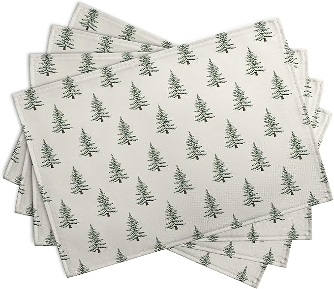 Pine Trees Christmas Placemats Set of 4 Xmas Tree Vintage Rustic Print Place Mats Winter Holiday Green White Farmhouse Linen Table Mats for Indoor Outdoor Kitchen Dining Party Decor-Ruum Studio Home