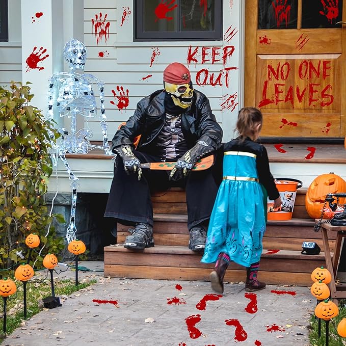 Halloween Bloody-Handprint-Footprints Floor Stickers, Scary Halloween Party Indoor/Outdoor Decoration, for Windows Clings, Car - 12 Sheets-Ruum Studio Home