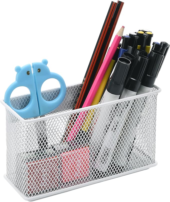 dedoot Magnetic Pencil Holder for refrigerator Storage Magnetic Basket Mesh White Strong Magnetic Pen Holder for Refrigerator,Whiteboard, Locker, Home and Office Organizer, 6.3x2.3x3.6inch-Ruum Studio Home