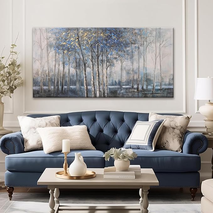 Canvas Wall Art Decor Pictures Wall Decor Prints Modern Large Wall Art Gold Wall Art Blue Grey Misty Botanical Textured Artwork for Walls For Room Living Room Bedroom Office Wall Decor 24"X48"-Ruum Studio Home