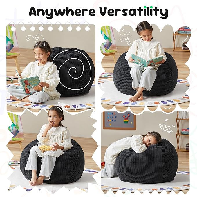 Hobestluk 2.5FT Bean Bag Chair Beanbags Small Bean Bag Chair with Filler Included Teardrop Bean Bag with Removable Cover for Bedroom Living Room (Small, Black)-Ruum Studio Home