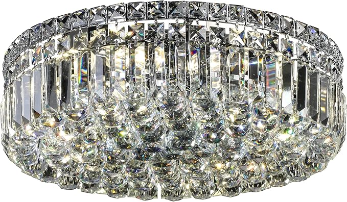 6-Lights Crystal Flush Mount Chandelier Light Fixture with K9 Crystals Modern Ceiling Lights Elegant Pendant Lamp for Bedroom,Hallway,Bar,Living Room,Dining Room,H5.9 xW20 (Bulbs Not Included)-Ruum Studio Home