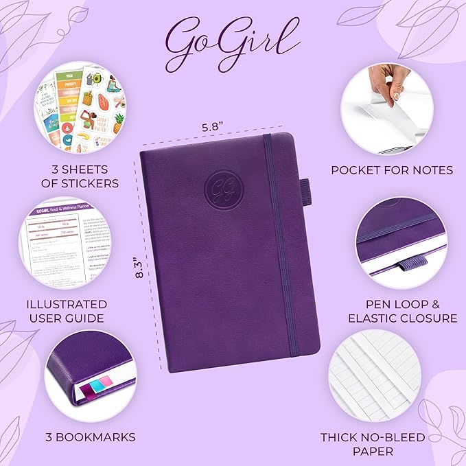 GoGirl Food Journal & Wellness Planner –– Diet & Fitness Diary – Nutrition Journal with Meal, Exercise & Weigh Loss Tracker, A5 (Purple)-Ruum Studio Home
