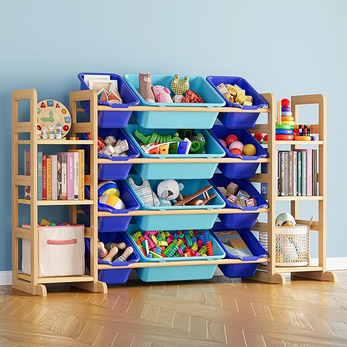 SpaceAid Toy Storage Organizer with 6 Shelves and 12 Bins, Toy Organizers Storage Bookshelf, Kids Bin Shelf Toys Box Bookcase for Bedroom Playroom Organization Room Decor, Blue and Navy Blue-Ruum Studio Home