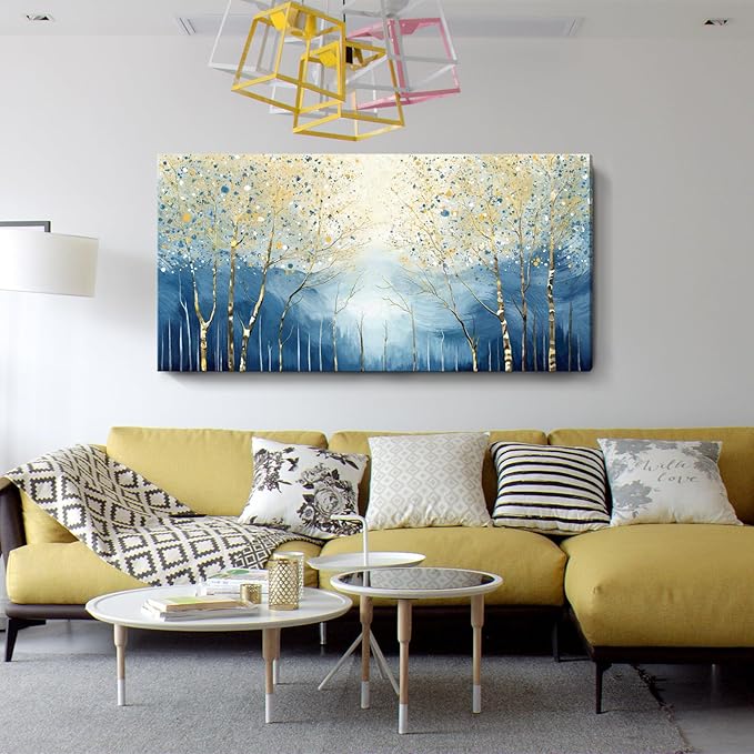 amatop Extra Large Wall Art for Living Room – Modern Forest Landscape Picture Abstract Nature Tree Scenery Canvas Art Prints Blue Wall Decor Oversized Horizontal Birch Artwork Bedroom Office 58x29 Inch-Ruum Studio Home