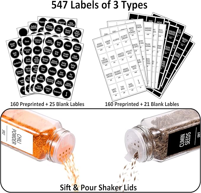 Churboro 24 Spice Jars with Labels & Bamboo Lids - 4 Oz Glass Containers with Shaker Lids, 547 Spice Labels of 3 Different Types Seasoning Jars for Spice Rack, Cabinet, or Drawer-Ruum Studio Home