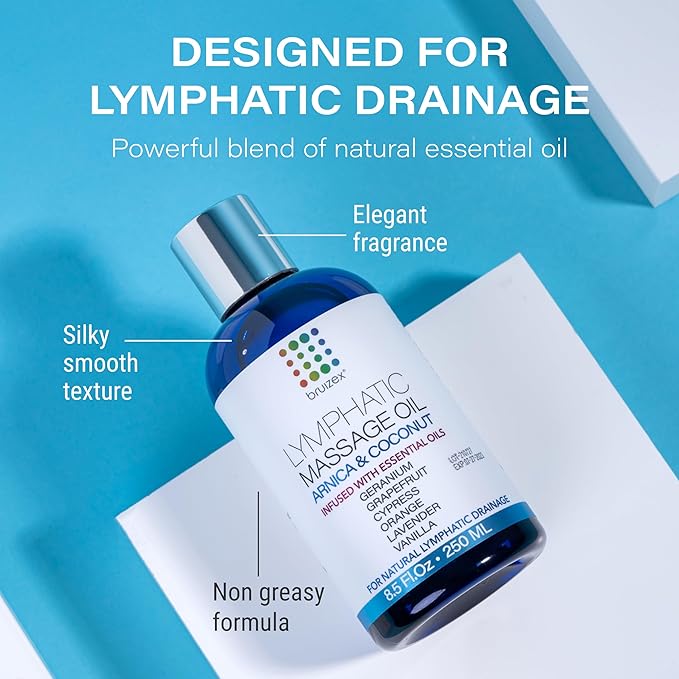 Lymphatic Drainage Massage Oil with Arnica Oil & Coconut for Post Surgery Recovery & Lymphatic Drainage Massager, Liposuction, 360 Lipo, BBL, After Tummy Tuck Surgery Items, Fibrosis Treatment, 8.5 Oz-Ruum Studio Home